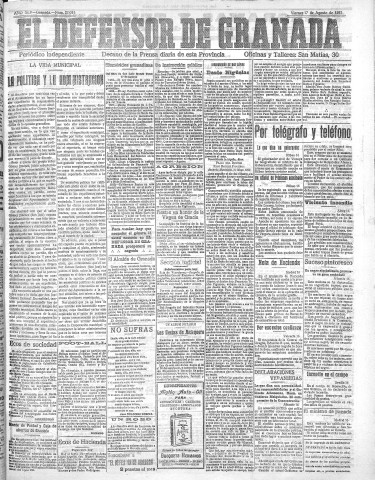 'El Defensor de Granada  : diario político independiente' - Año XLV Número 22035  - 1923 Agosto 17
