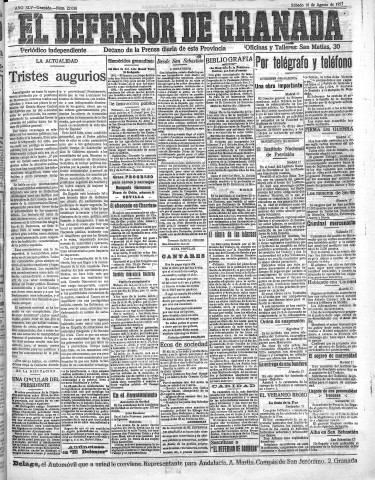 'El Defensor de Granada  : diario político independiente' - Año XLV Número 22036  - 1923 Agosto 18
