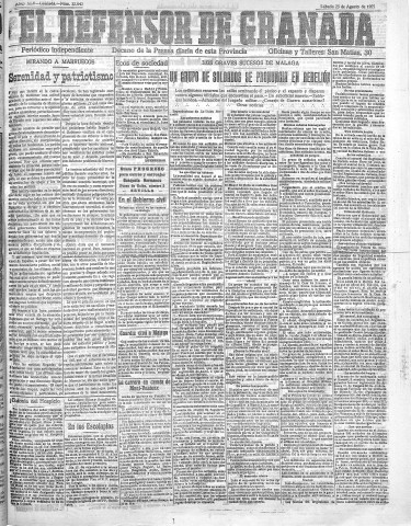 'El Defensor de Granada  : diario político independiente' - Año XLV Número 22042  - 1923 Agosto 25