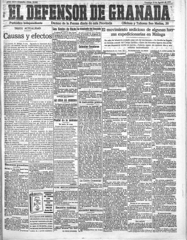 'El Defensor de Granada  : diario político independiente' - Año XLV Número 22043  - 1923 Agosto 26