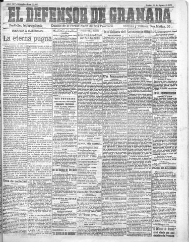 'El Defensor de Granada  : diario político independiente' - Año XLV Número 22044  - 1923 Agosto 28
