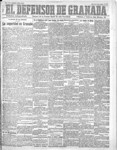 'El Defensor de Granada  : diario político independiente' - Año XLV Número 22045  - 1923 Agosto 29