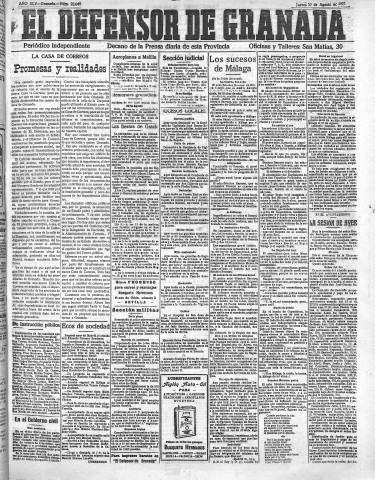 'El Defensor de Granada  : diario político independiente' - Año XLV Número 22046  - 1923 Agosto 30