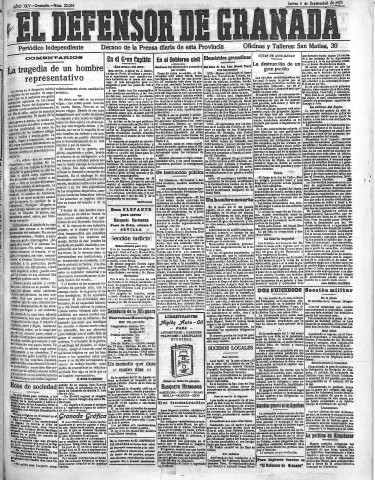 'El Defensor de Granada  : diario político independiente' - Año XLV Número 22052  - 1923 Septiembre 06