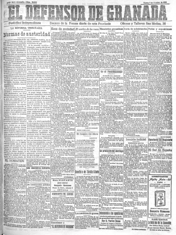 'El Defensor de Granada  : diario político independiente' - Año XLV Número 22080  - 1923 Octubre 09