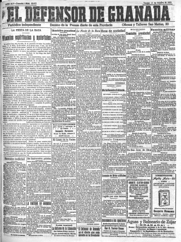'El Defensor de Granada  : diario político independiente' - Año XLV Número 22083  - 1923 Octubre 12