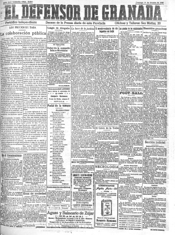 'El Defensor de Granada  : diario político independiente' - Año XLV Número 22085  - 1923 Octubre 14