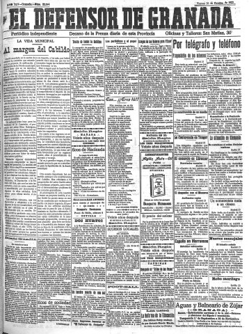 'El Defensor de Granada  : diario político independiente' - Año XLV Número 22094  - 1923 Octubre 26