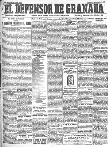 'El Defensor de Granada  : diario político independiente' - Año XLV Número 22092  - 1923 Noviembre 04
