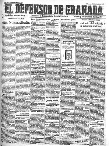 'El Defensor de Granada  : diario político independiente' - Año XLV Número 23000  - 1923 Noviembre 14