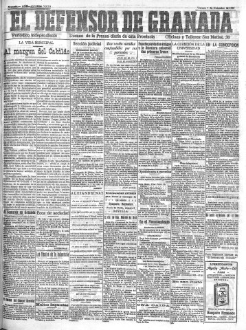'El Defensor de Granada  : diario político independiente' - Año XLV Número 23030  - 1923 Diciembre 07