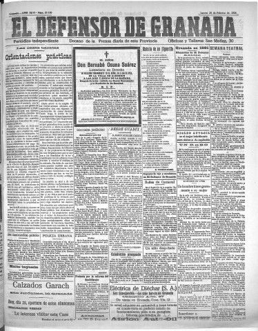 'El Defensor de Granada  : diario político independiente' - Año XLVI Número 23100  - 1924 Febrero 28