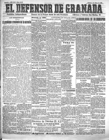 'El Defensor de Granada  : diario político independiente' - Año XLVI Número 23108  - 1924 Marzo 08