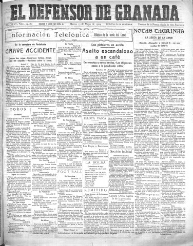 'El Defensor de Granada  : diario político independiente' - Año XLVI Número 23163 Ed. Mañana - 1924 Mayo 13