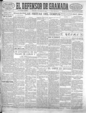 'El Defensor de Granada  : diario político independiente' - Año XLVI Número 23224 Ed. Mañana - 1924 Junio 18