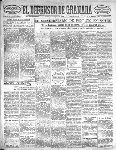 'El Defensor de Granada  : diario político independiente' - Año XLVI Número 23278 Ed. Mañana - 1924 Julio 20