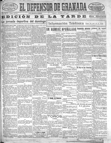 'El Defensor de Granada  : diario político independiente' - Año XLVI Número 23279 Ed. Tarde - 1924 Julio 21