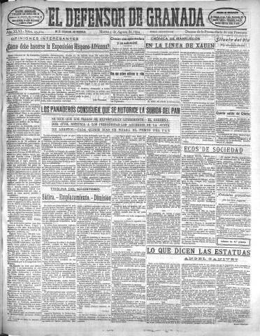 'El Defensor de Granada  : diario político independiente' - Año XLVI Número 23304 Ed. Mañana - 1924 Agosto 05