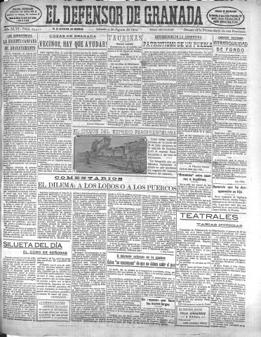 'El Defensor de Granada  : diario político independiente' - Año XLVI Número 23312 Ed. Mañana - 1924 Agosto 09
