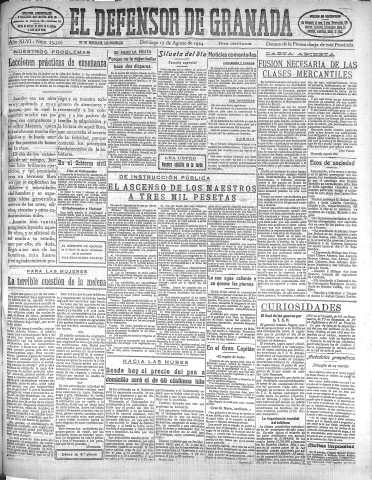 'El Defensor de Granada  : diario político independiente' - Año XLVI Número 23326 Ed. Mañana - 1924 Agosto 17