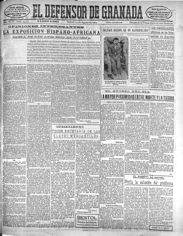 'El Defensor de Granada  : diario político independiente' - Año XLVI Número 23335 Ed. Mañana - 1924 Agosto 23
