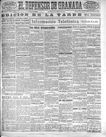 'El Defensor de Granada  : diario político independiente' - Año XLVI Número 23336 Ed. Tarde - 1924 Agosto 23