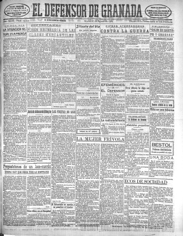 'El Defensor de Granada  : diario político independiente' - Año XLVI Número 23339 Ed. Mañana - 1924 Agosto 26