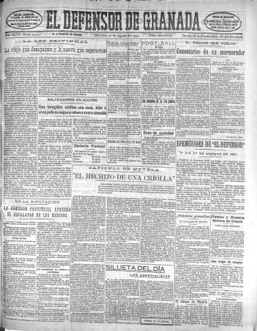 'El Defensor de Granada  : diario político independiente' - Año XLVI Número 23341 Ed. Mañana - 1924 Agosto 27
