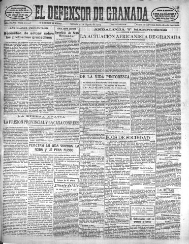 'El Defensor de Granada  : diario político independiente' - Año XLVI Número 23347 Ed. Mañana - 1924 Agosto 30