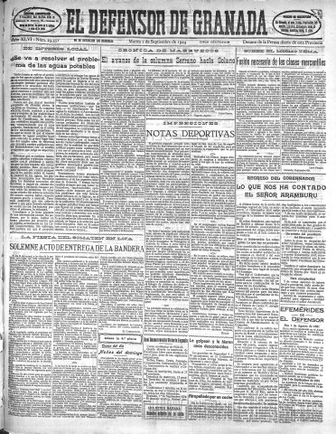 'El Defensor de Granada  : diario político independiente' - Año XLVI Número 23351 Ed. Mañana - 1924 Septiembre 02