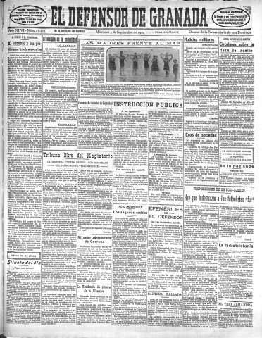 'El Defensor de Granada  : diario político independiente' - Año XLVI Número 23353 Ed. Mañana - 1924 Septiembre 03