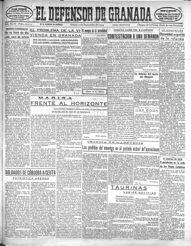 'El Defensor de Granada  : diario político independiente' - Año XLVI Número 23359 Ed. Mañana - 1924 Septiembre 06