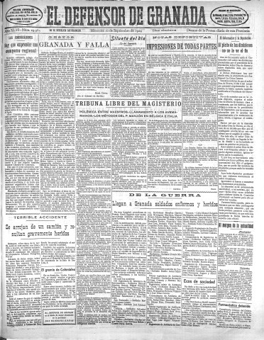 'El Defensor de Granada  : diario político independiente' - Año XLVI Número 23365 Ed. Mañana - 1924 Septiembre 10
