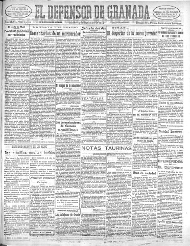 'El Defensor de Granada  : diario político independiente' - Año XLVI Número 23370 Ed. Mañana - 1924 Septiembre 13