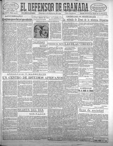 'El Defensor de Granada  : diario político independiente' - Año XLVI Número 23373 Ed. Mañana - 1924 Septiembre 14