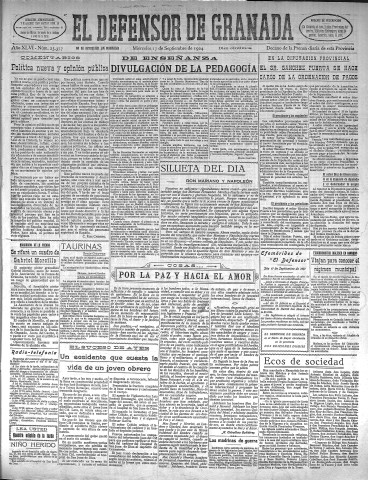 'El Defensor de Granada  : diario político independiente' - Año XLVI Número 23377 Ed. Mañana - 1924 Septiembre 17