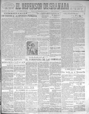 'El Defensor de Granada  : diario político independiente' - Año XLVI Número 23381 Ed. Mañana - 1924 Septiembre 19