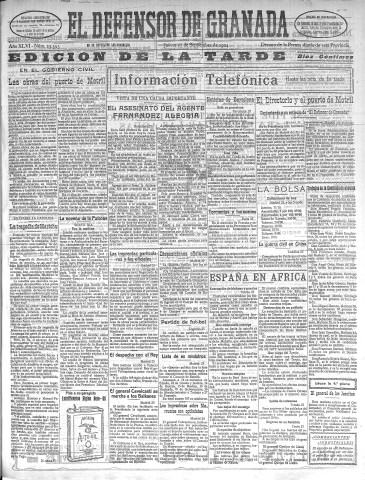 'El Defensor de Granada  : diario político independiente' - Año XLVI Número 23393 Ed. Tarde - 1924 Septiembre 25