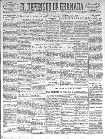 'El Defensor de Granada  : diario político independiente' - Año XLVI Número 23394 Ed. Mañana - 1924 Septiembre 26