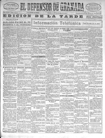 'El Defensor de Granada  : diario político independiente' - Año XLVI Número 23397 Ed. Tarde - 1924 Septiembre 27