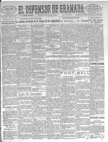 'El Defensor de Granada  : diario político independiente' - Año XLVI Número 23400 Ed. Mañana - 1924 Septiembre 30