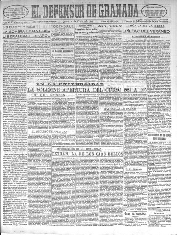 'El Defensor de Granada  : diario político independiente' - Año XLVI Número 23405 Ed. Mañana - 1924 Octubre 02