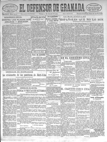 'El Defensor de Granada  : diario político independiente' - Año XLVI Número 23407 Ed. Mañana - 1924 Octubre 03
