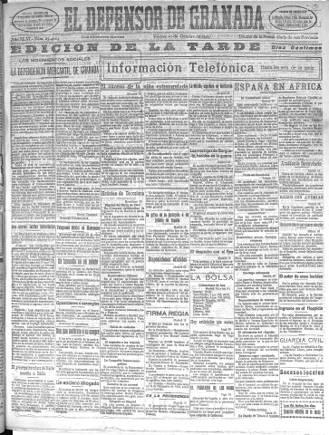 'El Defensor de Granada  : diario político independiente' - Año XLVI Número 23424 Ed. Tarde - 1924 Octubre 10