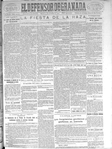 'El Defensor de Granada  : diario político independiente' - Año XLVI Número 23429 Ed. Mañana - 1924 Octubre 14