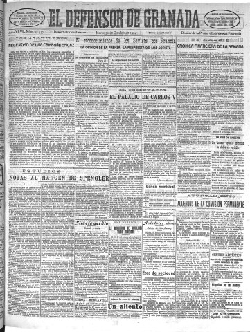 'El Defensor de Granada  : diario político independiente' - Año XLVI Número 23457 Ed. Mañana - 1924 Octubre 30