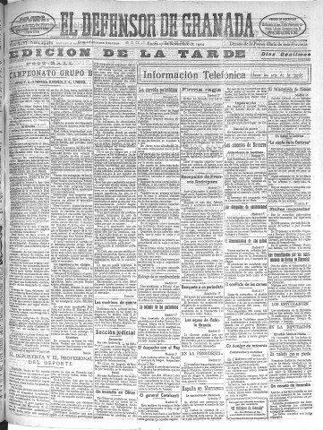 'El Defensor de Granada  : diario político independiente' - Año XLVI Número 23489 Ed. Tarde - 1924 Noviembre 17