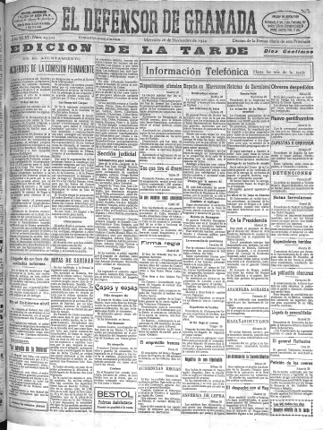 'El Defensor de Granada  : diario político independiente' - Año XLVI Número 23505 Ed. Tarde - 1924 Noviembre 26