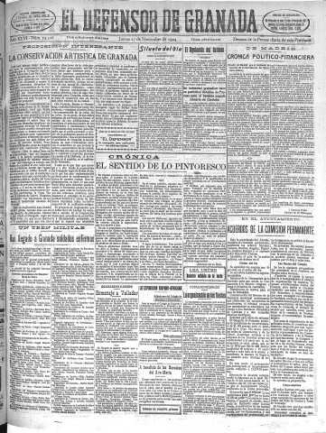'El Defensor de Granada  : diario político independiente' - Año XLVI Número 23506 Ed. Mañana - 1924 Noviembre 27