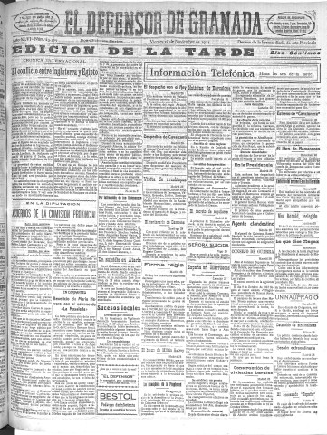 'El Defensor de Granada  : diario político independiente' - Año XLVI Número 23509 Ed. Tarde - 1924 Noviembre 28